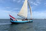 Spartivento met wit zeil en Nederlandse vlag op open water
