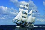Tall ship Thalassa onder volle zeilen op zee